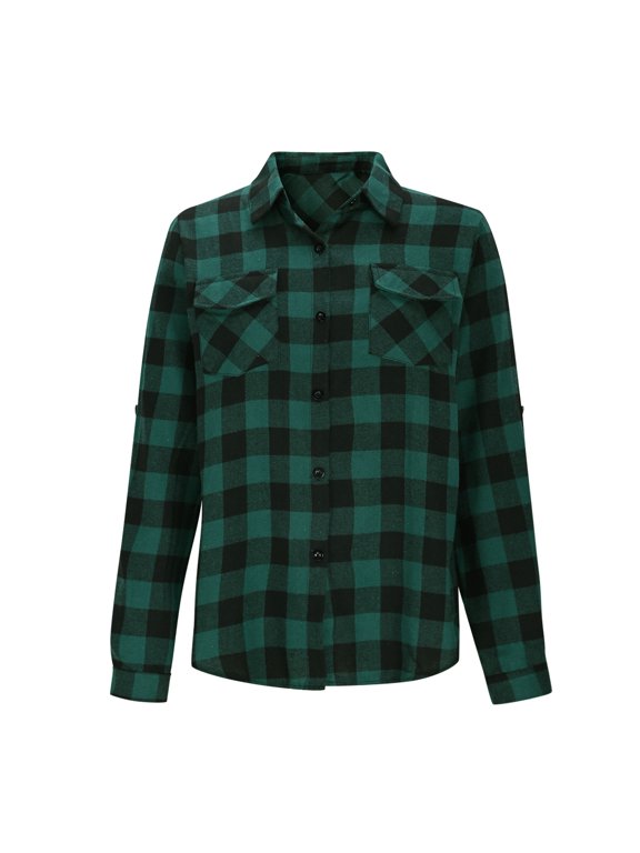 Women’s Flannel Shirt Long Sleeve Casual Knit Plaid Regular Fit Button Down Checkered Shirt Jacket