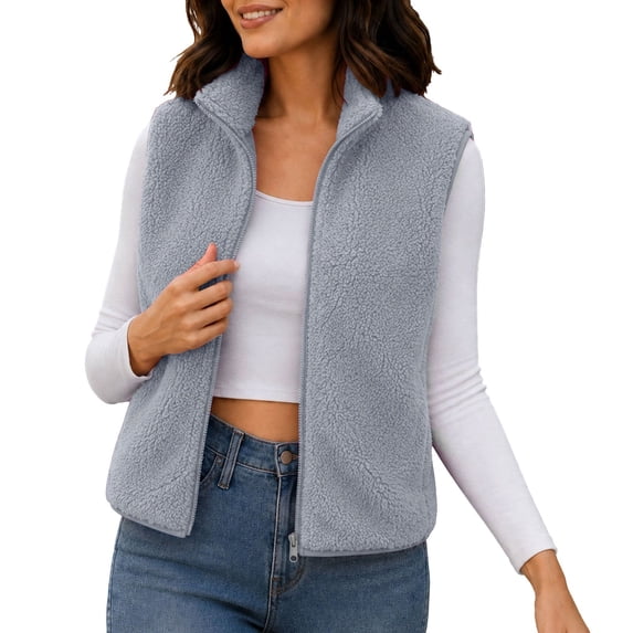 Karight Women's Fleece Vest Zip Up Stand Collar Sleeveless Lightweight Winter Warm Coat with Double-Sided Sherpa