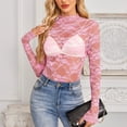 thumbnail image 1 of Karight Women's Floral Lace Mesh Long Sleeve Top Mock Neck Sheer See Through Fitted Blouse for Party Club Night Out Layering Shirt, 1 of 9
