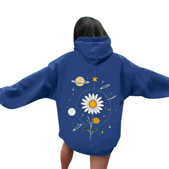 Karight Women's Graphic Hoodies Drawstring Long Sleeve Moon Print Sweatshirt Pullover Fall Tops