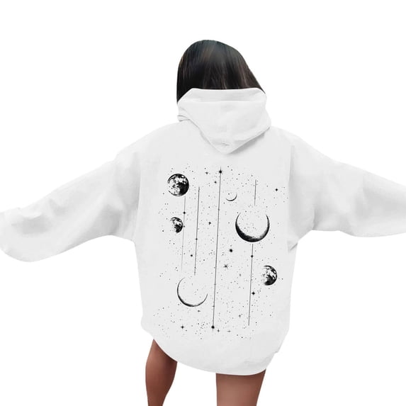Karight Women's Graphic Hoodies Drawstring Long Sleeve Moon Print Sweatshirt Pullover Fall Tops