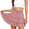 thumbnail image 1 of Karight Women's High Waist Ruffled Mini Skirt Tiered Flowy A-Line Skirt with Drawstring Casual Summer Skirt, 1 of 6