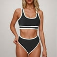 thumbnail image 1 of Karight Women's High Waisted Bikini Sets Sporty Two Piece Swimsuits Color Block Cheeky High Cut Bathing Suits, 1 of 4