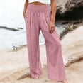thumbnail image 1 of Karight Women's High Waisted Smocked Wide Leg Pants Casual Pleated Pocketed Linen Blend Palazzo Pants, 1 of 5