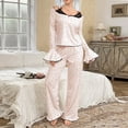thumbnail image 1 of Karight Women's Lace Patchwork Pajama Sets Cute Polka Dots Long Sleeve Top Matching Pants 2 Piece Sleepwear Lounge Set, 1 of 3