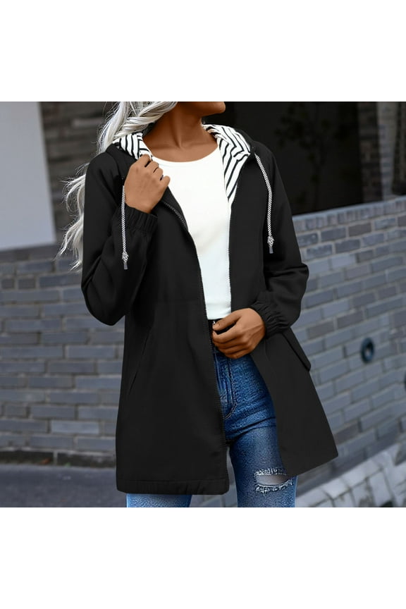 Women's Lightweight Rain Jacket With Hood Plus Size Packable Waterproof Windbreaker Trench Coat With Pockets