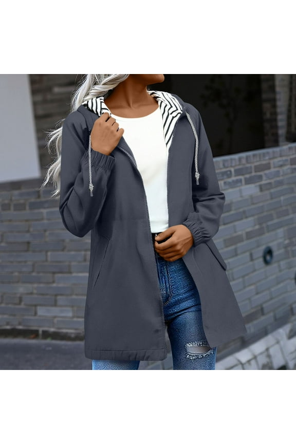 Women's Lightweight Rain Jacket With Hood Plus Size Packable Waterproof Windbreaker Trench Coat With Pockets