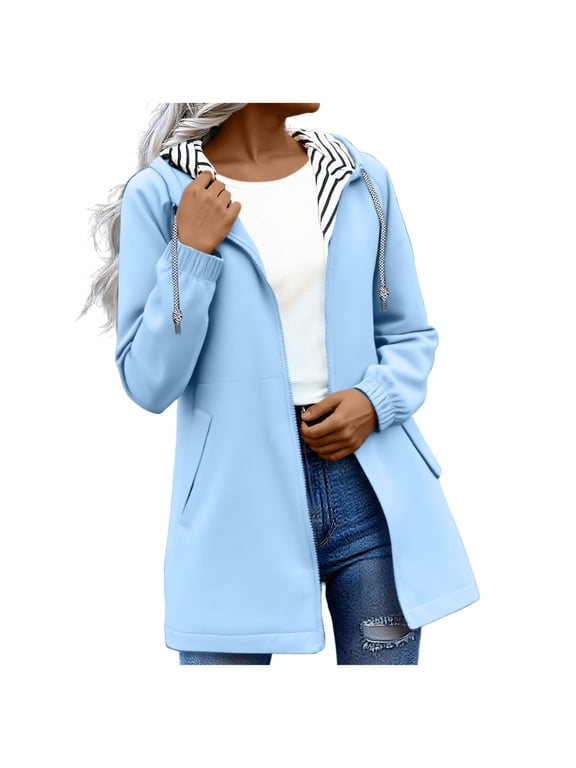 Women's Lightweight Rain Jacket With Hood Plus Size Packable Waterproof Windbreaker Trench Coat With Pockets