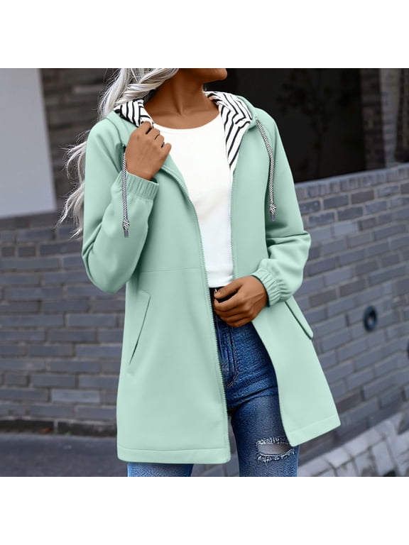 Women's Lightweight Rain Jacket With Hood Plus Size Packable Waterproof Windbreaker Trench Coat With Pockets