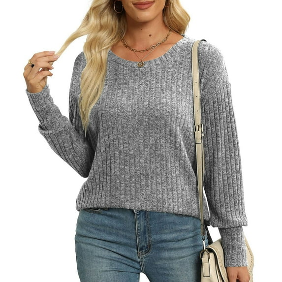 Karight Women's Lightweight Sweaters Long Sleeve Fall Casual Crewneck Tunic Tops