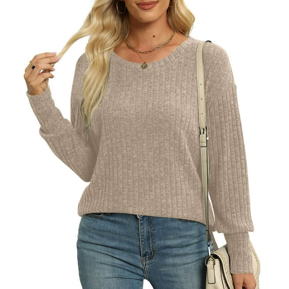 Karight Women's Lightweight Sweaters Long Sleeve Fall Casual Crewneck Tunic Tops
