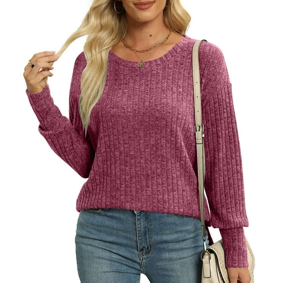 Karight Women's Lightweight Sweaters Long Sleeve Fall Casual Crewneck Tunic Tops