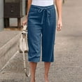 thumbnail image 1 of Karight Women's Linen Crop Pants Capris with Pockets Navy, 1 of 6