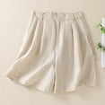 thumbnail image 1 of Karight Women's Linen Summer Bermuda Shorts Wide Leg Cotton Casual High Waist Drawstring Mid Length Shorts with Pockets Beige, 1 of 7