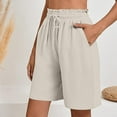 thumbnail image 1 of Karight Women's Linen Summer Shorts Casual Bermuda Wide Leg Mid Length High Waisted Drawstring Short with Pocket, 1 of 8