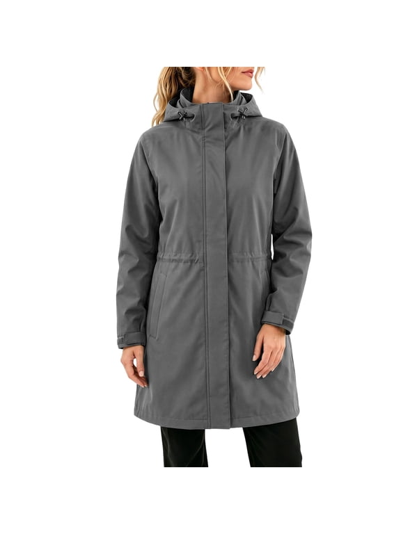 Women's Long Fleece Lined Jackets Waterproof Windbreaker Warm Softshell Rain Coat Hooded Windproof Insulated