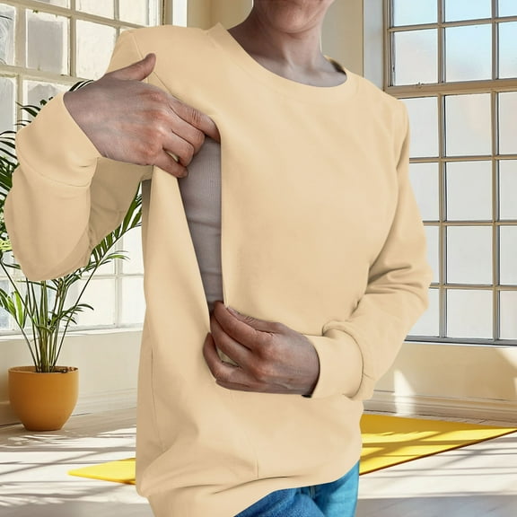 Karight Women's Nursing Shirts Long Sleeve Breastfeeding Tshirt with Hidden Zippers Loose Fit Nursing Tops