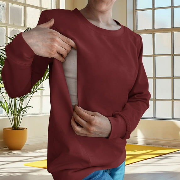 Karight Women's Nursing Shirts Long Sleeve Breastfeeding Tshirt with Hidden Zippers Loose Fit Nursing Tops