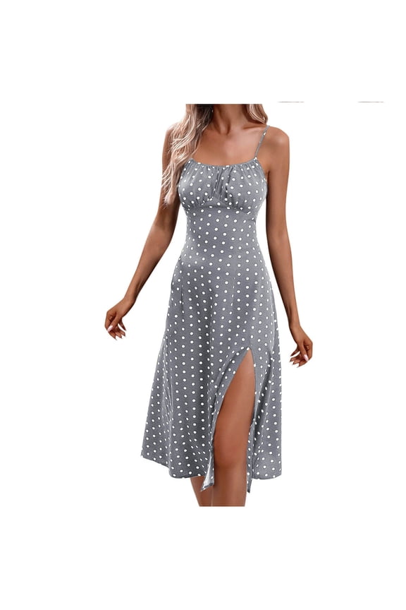 Women's Off Shoulder Hollow Slim Pattern Printed Split Casual Sleeveless Beach Long Dresses