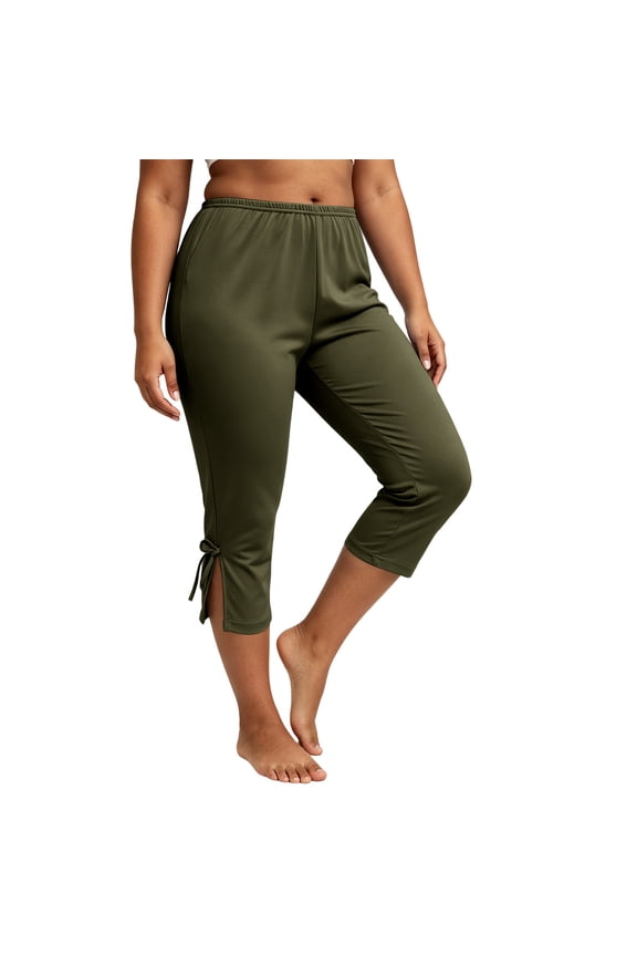 Women's Plus Size Active Yoga Lounge Indoor Jersey Capri Walking Crop Pants with Pockets Drawstring