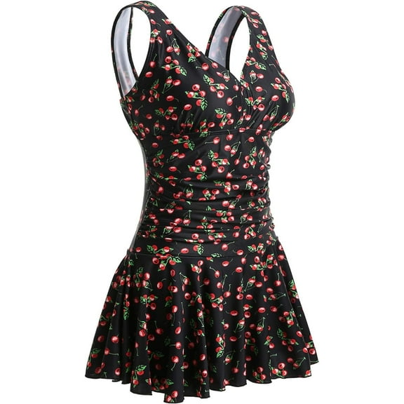 Karight Women's Plus-Size Flower Printing Shaping Body One Piece Swim Dresses Swimsuit