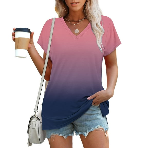 Karight Women's Printed V-neck Short-sleeved T-shirt Loose Short Sleeve