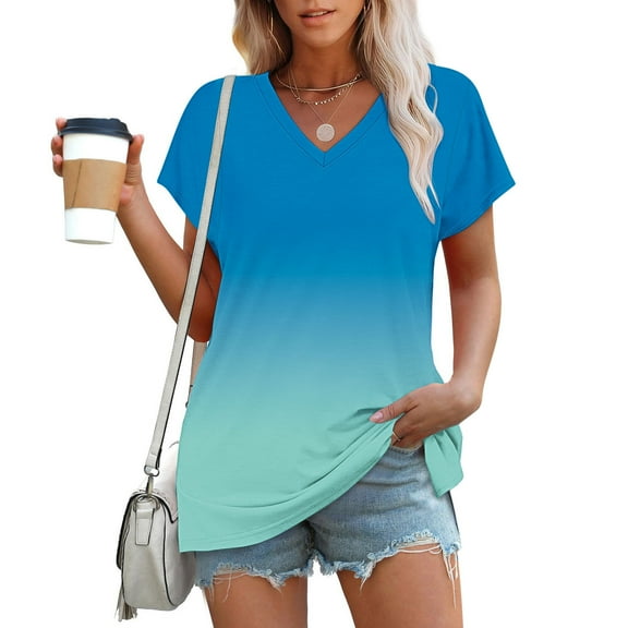 Karight Women's Printed V-neck Short-sleeved T-shirt Loose Short Sleeve