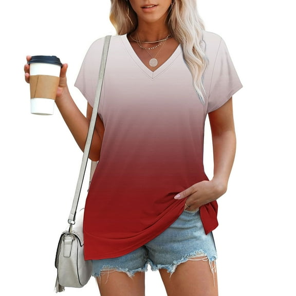 Karight Women's Printed V-neck Short-sleeved T-shirt Loose Short Sleeve