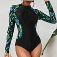thumbnail image 1 of Karight Women's Printing Long Sleeves Sunscreen Surfing Suit Zipper Swimsuit, 1 of 4