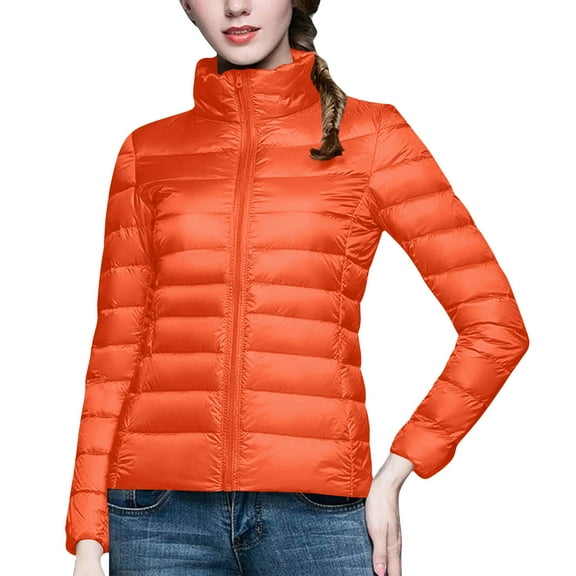 Karight Women's Puffer Jacket Long Sleeve Stand Collar Zip Up Quilted Down Coat Winter With Pockets