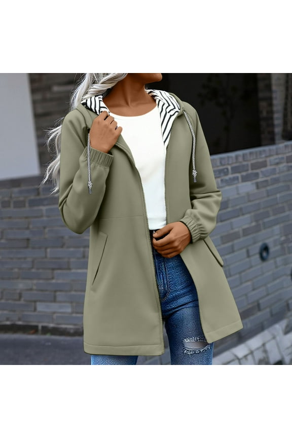 Women's Rain Jacket Waterproof Windbreaker Lightweight Long Raincoats Striped Lined Outdoor Windbreaker with Hood