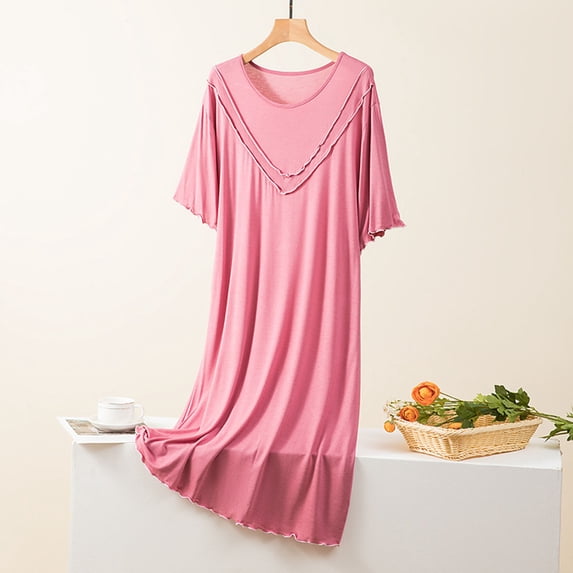 Karight Women's Round Neck Solid Color With Chest Cushion Loose And Comfortable Plus Size Home Skirt