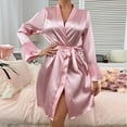 thumbnail image 1 of Karight Women's Satin Robes Ruffled Sleeve Silk Robe Short Kimono Bride Bathrobes Lace Trim Loungewear with Pockets, 1 of 8