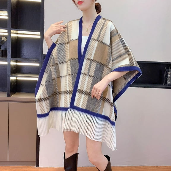 Karight Women's Shawl Wrap Poncho Cape Cardigan Sweater Open Front for Fall Winter Spring