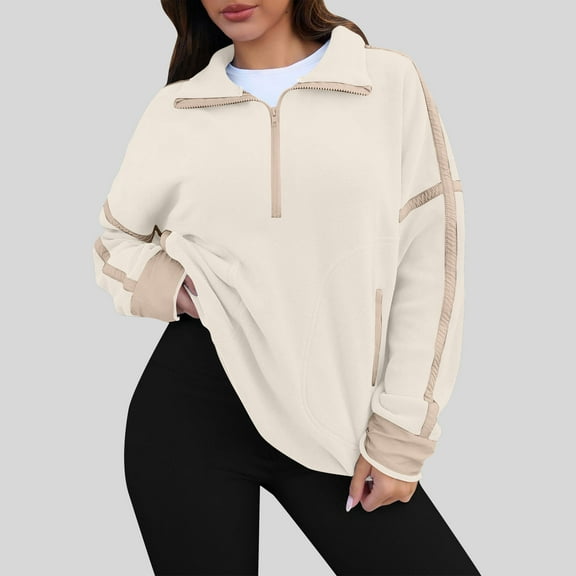 Karight Women's Sherpa Fleece Sweatshirt Jacket Half Zip Oversized Long Sleeve Pullover Sweatshirt Winter Fall Outfits