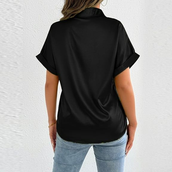 Karight Women's Silk Short Sleeve Shirts Satin Casual Blouses Button Down Tops for Women