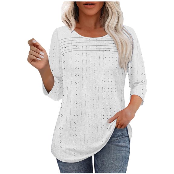 Karight Women's Solid Color 3/4 Sleeve Leisure And Comfortable Round-Neck T-shirt