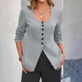 thumbnail image 1 of Karight Women's Solid Color Fashionable Button Without Pocket U-neck Cardigan Blazer Top Jacket, 1 of 6