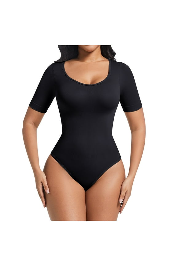 Women's Solid Color Fashionable Short Sleeved Breasted Adjustable Base Shapewear