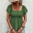 thumbnail image 1 of Karight Womens Summer Peplum Tops Square Neck Ruffle Trim Short Sleeve Shirred Babydoll Blouse Smocked Dressy Casual Shirts, 1 of 7