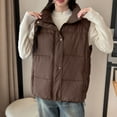 thumbnail image 1 of Karight Women's Stand Collar Puffer Vest Button Zip Up Sleeveless Down Jackets Quilted Padded Warm Coat with Pockets, 1 of 4