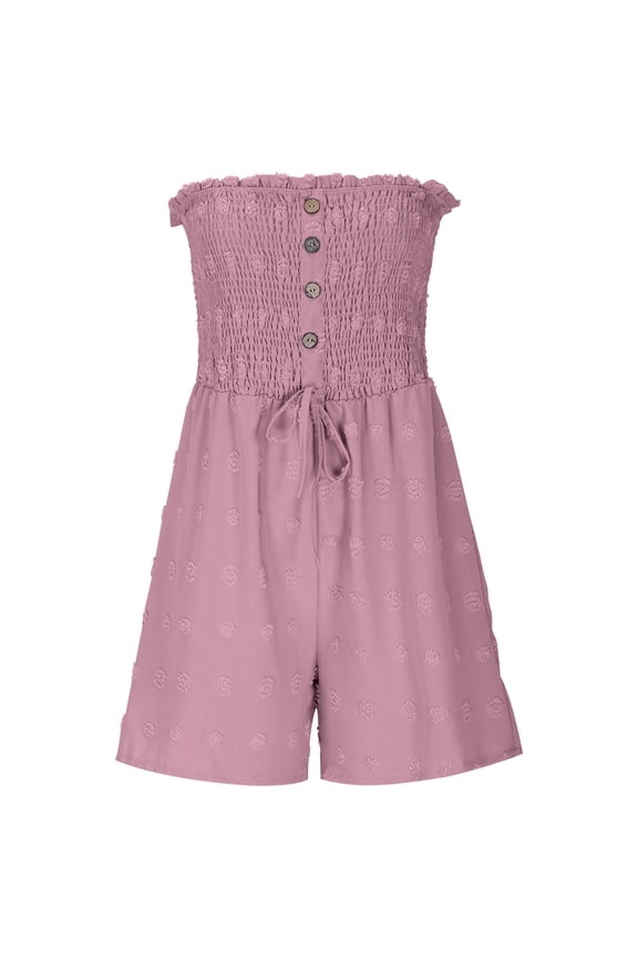 Women's Strapless Printed Short Rompers Beachwear One Piece jumpsuit Pink