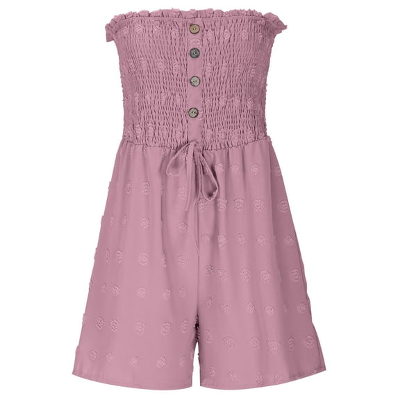 Karight Women's Strapless Printed Short Rompers Beachwear One Piece jumpsuit Pink