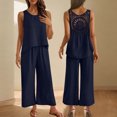thumbnail image 1 of Karight Women's Summer 2 Piece Outfits Set Round neck Sleeveless Tank Crop Top Wide Leg pants Set Pockets Jumpsuits, 1 of 8