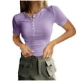 thumbnail image 1 of Karight Women's Summer Tops Short Sleeve Shirts Ribbed Knit Henley Button Up T Shirts Slim Fit Casual Basic Tee, 1 of 6