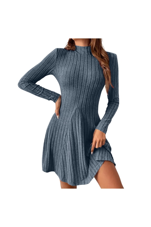 Women's Sweater Skirt Sets 2 Piece Outfits Ribbed Knit Mock Neck Sweater Pullovers A Line Mini Skirt Set
