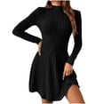 thumbnail image 1 of Karight Women's Sweater Skirt Sets 2 Piece Outfits Ribbed Knit Mock Neck Sweater Pullovers A Line Mini Skirt Set, 1 of 9