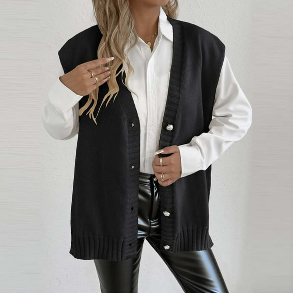 Karight Women's Sweater Vest Business Casual Wool Knitted Sleeveless Cardigan Lightweight Button Down Waistcoat