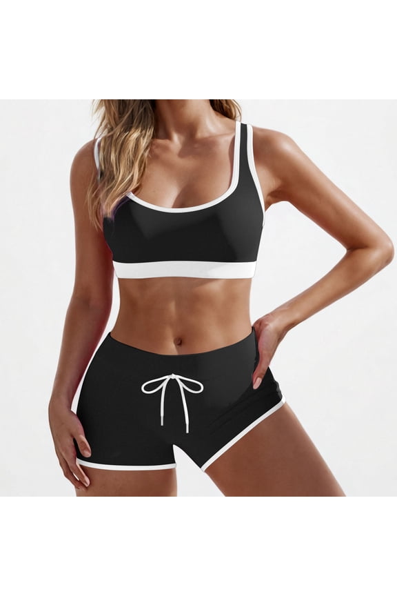Women's Tankini Swimsuit Colorblock Sporty Bathing Suits High Waisted Boyshorts Two Piece Tummy Control Swimwear