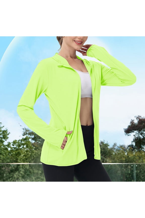 Women's UPF 50+ Lightweight Athletic Jacket Sun Protection Full Zip Long Sleeve Shirts Hiking Outdoor Pockets